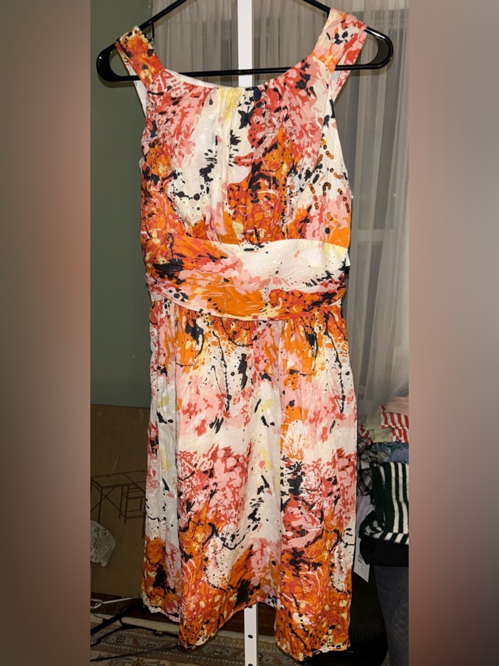 Chaudry KC Sleeveless Orange & Pink Abstract Print Dress